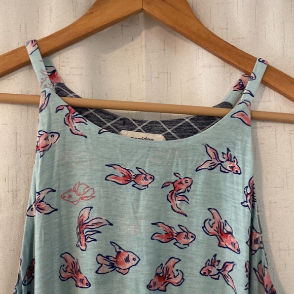 Anthropologie tank top with Koi fish print and navy under tank - Picture 2 of 5